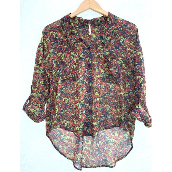 Free People Women's Floral Sheer Button Up Blouse Size XS - Picture 2 of 8